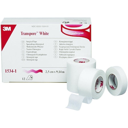 3M Medical Tape Transpore 1 x 10 yds White, PK12 1534-1